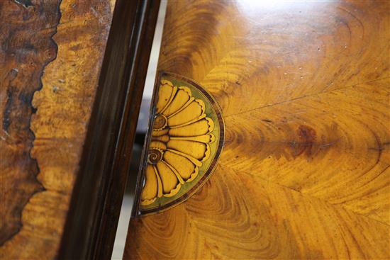 A George III mahogany and marquetry inlaid demi lune card table, W.3ft 3in.